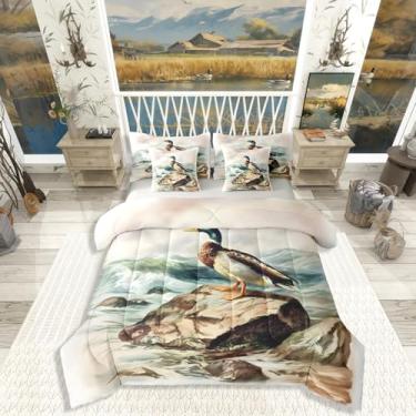 Imagem de Erosebridal Conjunto de edredom de caça de pato com 7 peças, solteiro, pato selvagem, vintage, ondas, do mar, rústico, fazenda, chalé, para quarto de homens e adultos