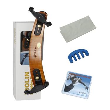 Imagem de Jeuron Descanso de ombro profissional para violino, ajustável para tamanhos 4/4 e 3/4 - suporte acolchoado e antiderrapante com prática silencioso, pano de polimento, cordas, caixa de presente