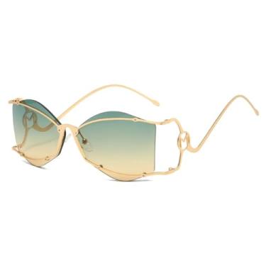 Imagem de Óculos de Sol Femininos Irregulares, Estilo Fashion, Hastes Curvas, Personalidade (verde e amarelo)