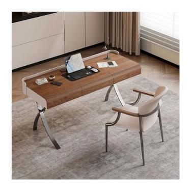 Imagem de Mesa simples de madeira maciça, luxuosa, moderna, simples, PC, mesa, mesa de escritório, quarto, sala de estudo, escrita (marrom, 140 x 60 x 74 cm)