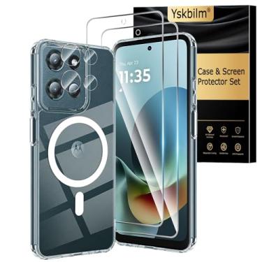 Imagem de Capa magnética para Moto G 2026, com protetor de tela e protetor de lente da câmera, [não amarela] [militar à prova de choque] Capa traseira fina transparente para celular Moto G 2026 5G, transparente
