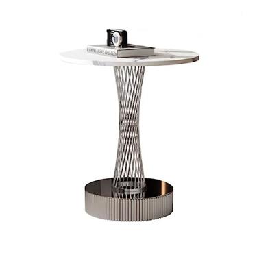 Imagem de Mesa lateral pequena mesa de canto com base de metal, mesa lateral pequena para espaços pequenos, mesa de cabeceira pequena, mesa de cabeceira redonda, quarto, mesa de centro pequena, sala de estar