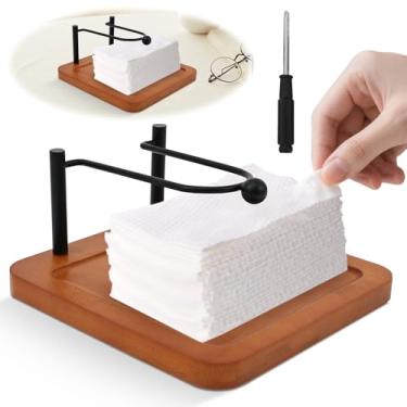 Imagem de Porta-guardanapos para mesa, suporte de guardanapo plano de madeira com braço pesado, dispensador de guardanapo de papel quadrado à prova de vento, suporte plano de guardanapo de papel de coquetel