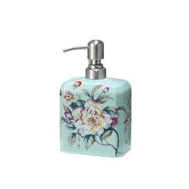 Imagem de Dispensador de sabão de cerâmica de grande capacidade para banheiro com bomba, tipo prensa de hotel para mãos e gel de banho, garrafa vazia com bomba de líquido (verde)