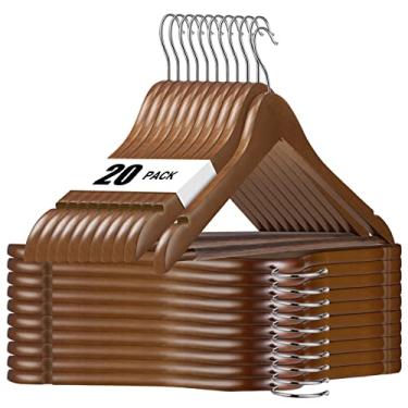 Imagem de Cabides de madeira, pacote com 20, cabides de madeira natural, acabamento liso, cabides de madeira para armário, resistentes, cabides de madeira maciça, cabides de terno para roupas, jaqueta, camisa