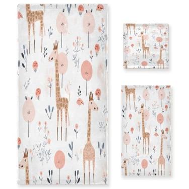 Imagem de xigua Conjunto de toalhas de banheiro com flores de girafa toalha de banho macia absorvente de 3 peças toalha de mão toalhas decorativas para banheiro, academia, hotel, praia, piscina