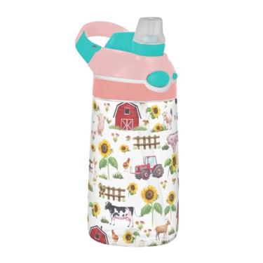 Imagem de xigua Aquarela Farm Cows Garrafa de água Tritan com bico de silicone, 480 ml portátil à prova de vazamento com botão bloqueável e alça larga