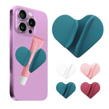 Imagem de loooghom Capa de telefone com suporte de brilho labial, modelo 2025, suporte brilhante em forma de coração, suporte autoadesivo para lábios adequado para iPhone e Android (azul marinho)