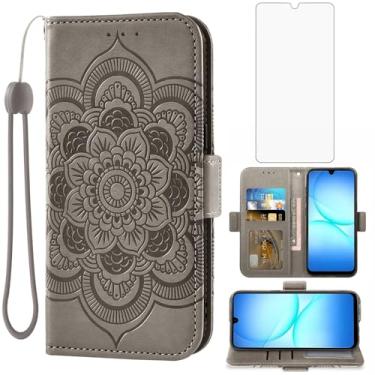 Imagem de Asuwish Capa de telefone para Samsung Galaxy A17 5G capa carteira com protetor de tela de vidro temperado e couro PU flip porta-cartão de crédito suporte flor cordão acessórios para celular A 17 17A