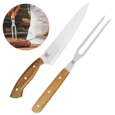 Imagem de Kit Para Churrasco Parrilla Garfo e Faca Gaúcha Com Cabo de Madeira Carmel Imports