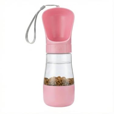 Imagem de Garrafa Bebedouro Pet Portatil 2 em 1 Agua e Racao Para Caes e Gatos Viagem Passeio Caminhada Leve Pratica (ROSA)
