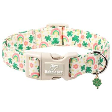 Imagem de Babole Pet Coleira de Dia de São Patrício para cães pequenos - Coleiras fofas com estampa de trevo e arco-íris, coleira de cachorro de festa verde irlandesa, leve e ajustável para o dia de São