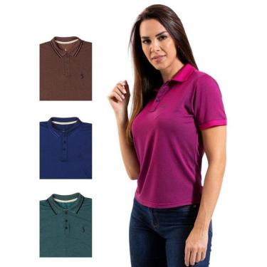 Imagem de Camisa Polo Feminina Manga Curta Piquet Dia a Dia Kit 4-Feminino