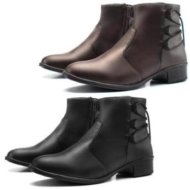 Imagem de Kit 2 Bota Cano Curto Feminina Salto Baixo Casual Dia A Dia Zíper Lateral Confortável Moderna-Feminino