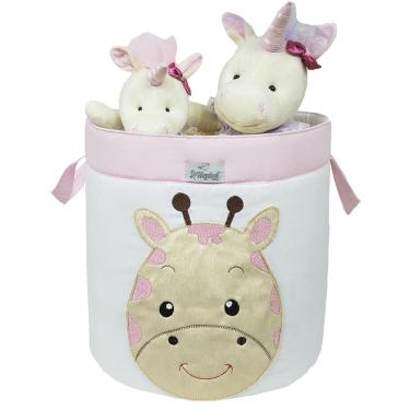 Imagem de Cesto Organizador De Brinquedos Bordado Girafa Rosa