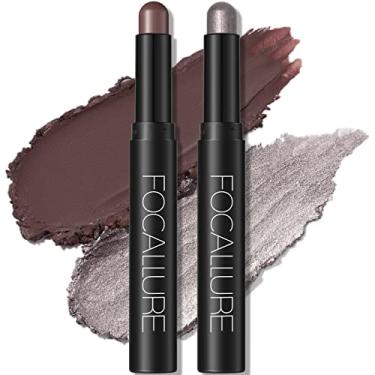 Imagem de FOCALLURE 2 peças de bastão de sombra creme, lápis de sombra, lápis iluminador, conjunto de sombras de olhos com fórmula à prova de vincos, maquiagem de sombra impermeável de longa duração, rouxinol