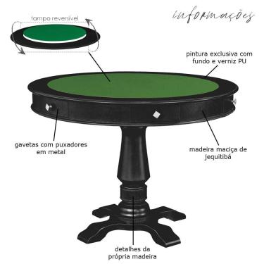 Imagem de Mesa de Jogos Carteado Victoria Tampo Reversível Preto com Kit 2 Cadeiras Vicenza Verde - Gran Belo