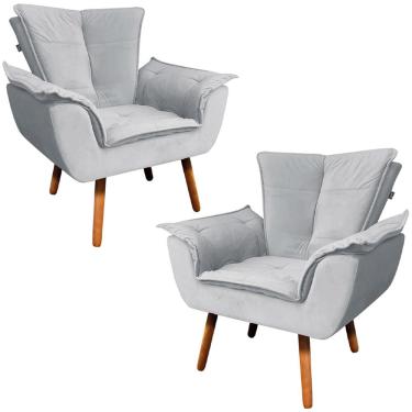 Imagem de Kit 2 Poltronas Decorativas Pés Palito Charger Veludo Cinza - Gran Belo