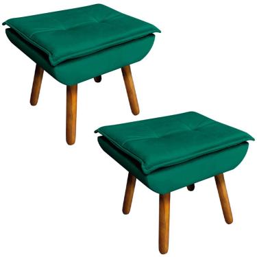 Imagem de Kit 2 Puff's Decorativos Pés Palito Charger Veludo Verde - Gran Belo