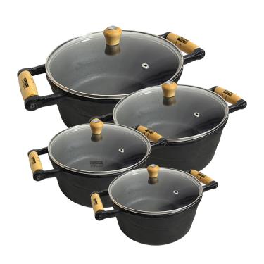 Imagem de Jogo De 4 Caçarolas De Ferro Panela Ferro Indução Bifeteira