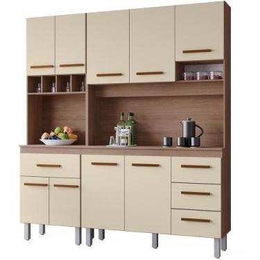 Imagem de Kit Cozinha 9P 4G 180 cm Vitoria Mobbs - Moblis Móveis, Savana Off Whi