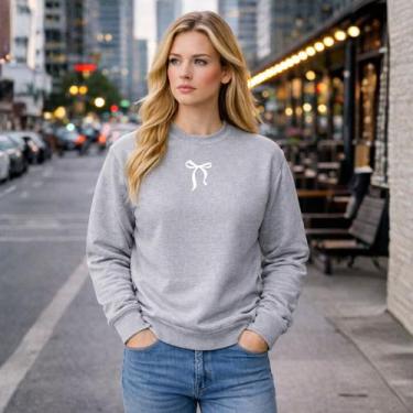 Imagem de Blusa De Moletom Feminina Gola Redonda Estampa Delicada De Laço - Dona