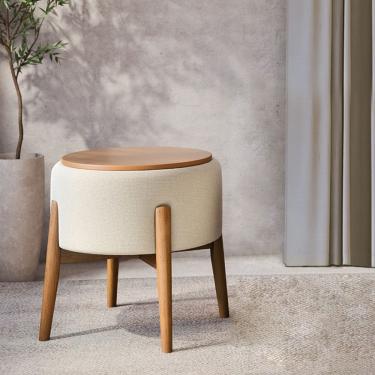 Imagem de Puff Dual 2 em 1 Vira Mesa Apoio Design Moderno para Sala Estar Sala Tv Decor - Palha Linho