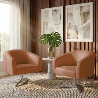 Imagem de Poltrona Sala Decorativa Kit 2 Stella Giratória Cromada Sintético PU Whisky D03 - D'Rossi