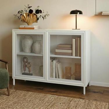 Imagem de Balcão Aparador Refresh 90cm x 45,5cm com 2 Portas de Vidro e 2 Pratel