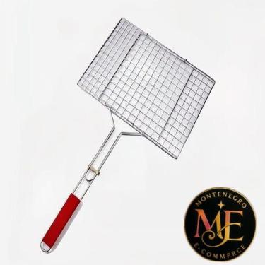 Imagem de Grelha Dupla Portátil  Cabo Aramado Vira Fácil para Churrasco de Carne