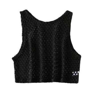 Imagem de Top Cropped Feminino Preto E Vermelho Com Recortes Em Tela, Estilo Sol