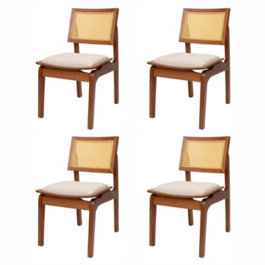 Imagem de Kit 4 Cadeiras de Jantar em Madeira Maciça Tauari e Rattan com Assento