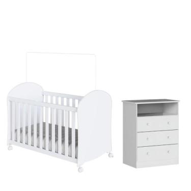 Imagem de Kit Berço e Cômoda Peroba Smim Cor Branco Quarto Infantil