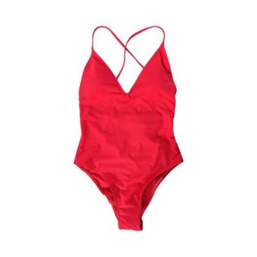 Imagem de Maiô Feminino Sexy Acolchoado De Uma Peça, Cor Sólida, Roupa De Praia 