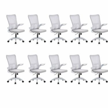 Imagem de Kit com 10 Cadeiras de Escritório Diretor com Sistema Relax Baltimore Branco/Cinza