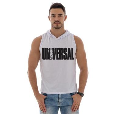 Imagem de Camiseta Regata Capuz Masculina Liso Academia Treino Universal, Branco