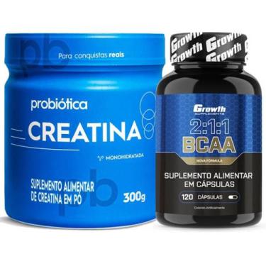Imagem de Bcaa 120 Caps Growth + Creatina Pura 300g Probiotica