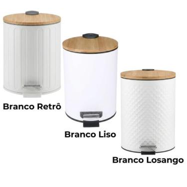 Imagem de Lixeira Banheiro 5L Tampa Bambu Amortecedor Soft Close Pedal Balde Rem