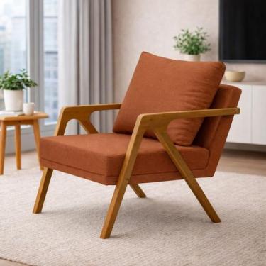 Imagem de Poltrona Mona Pés De Madeira Linho Sala Escritorio Decoração - Casa Tr