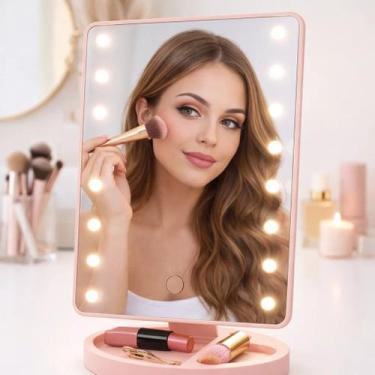 Imagem de Espelho Maquiagem Mesa LED Iluminado USB Espelho Cosmético Luz Ajustáv