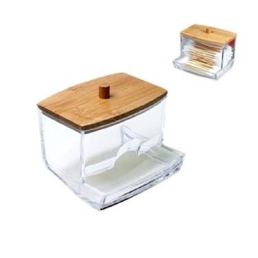 Imagem de 2 Organizadores Porta Cotonete De Mesa Com Tampa de Bambu - Sanxia