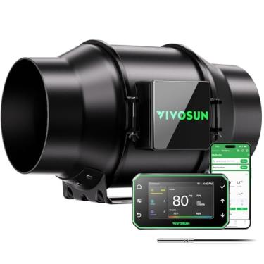 Imagem de VIVOSUN Ventilador de duto em linha AeroZesh G6, silencioso 15 cm 388 CFM Ventilador de exaustão com motor EC e GrowHub E42A controlador WiFi de umidade de temperatura para aquecimento e resfriamento,