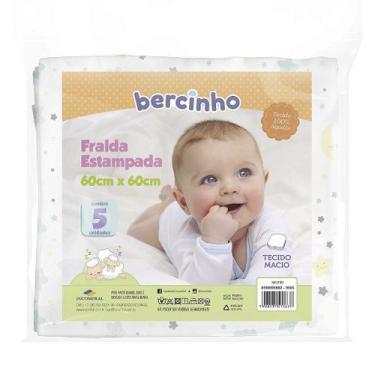 Imagem de Fralda Bercinho Estampada Neutra - 5 Unidades - 60cm x 60cm - 100% Alg