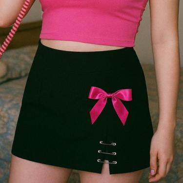 Imagem de Saia Com Laços Coquette Preta com Rosa Kawai Cor:PretoTamanho:M - Lush
