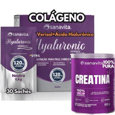 Imagem de Kit Colágeno Verisol com Ácido Hyaluronic 30Sac Creatina Pura 100 Monohidratada Micronizada Sanavita-Unissex
