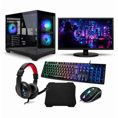 Imagem de PC Gamer Completo Intel i5 16GB SSD 240GB Monitor 20" 75Hz  Aquario Preto