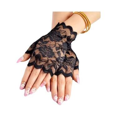 Imagem de Luvas Femininas Sensuais De Renda Sem Dedos, Luvas De Malha Aquecidas 