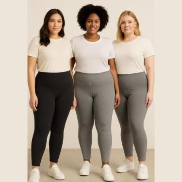 Imagem de Kit 3 Calças Legging Plus Size Femininas Academia Grossas Reforçadas V