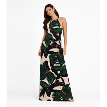 Imagem de Vestido Longo Estampado Sem Manga Infinita Cor Verde, G, Verde