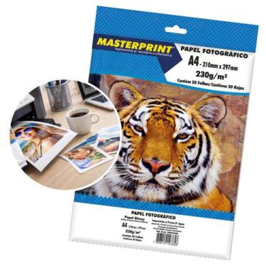Imagem de Papel Fotográfico A4 Glossy 230g Masterprint 50 Folhas Brilhante à Pro